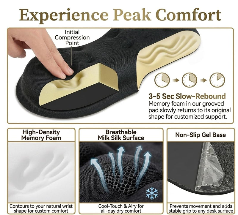 Wrist Rest for Mouse - Ergonomic Memory Foam Computer Wrist Support Pad, Massage Holes Design for Wrist Pain Relief (5.5 x 3.1 x 1 in, Black)