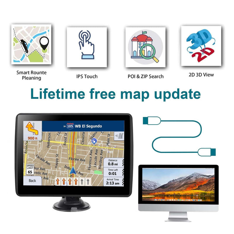 7'' GPS Navigator for Car - 2026 North America Maps Free Lifetime Updates | GPS for Car Truck Rv, Smart Voice Guidance for Turns & Speed Limit Alerts, Custom Truck Routing Blue