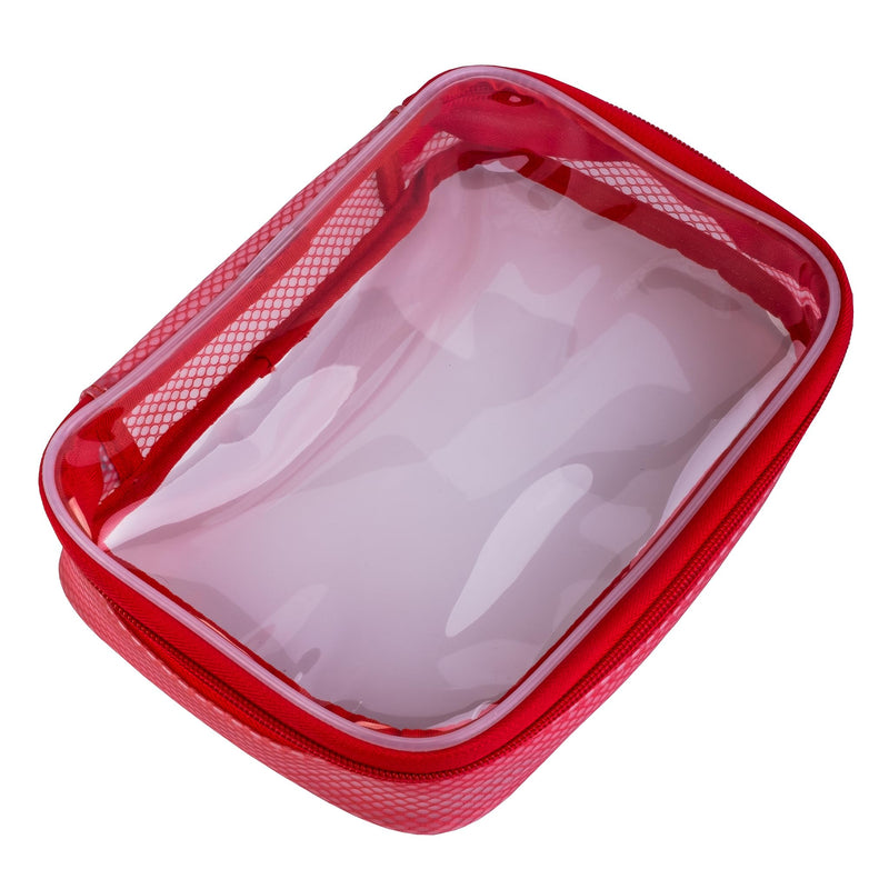 Set of 3 Transparent TPU Storage Cases, Red, Small Medium Large, 170 x 50 x 135 mm to 250 x 50 x 160 mm, Clear Zip Organisers for Camera Gear, Cables, Tools and Accessories | Durable TPU cases with EVA sides and mesh inserts for electronics, cables and...