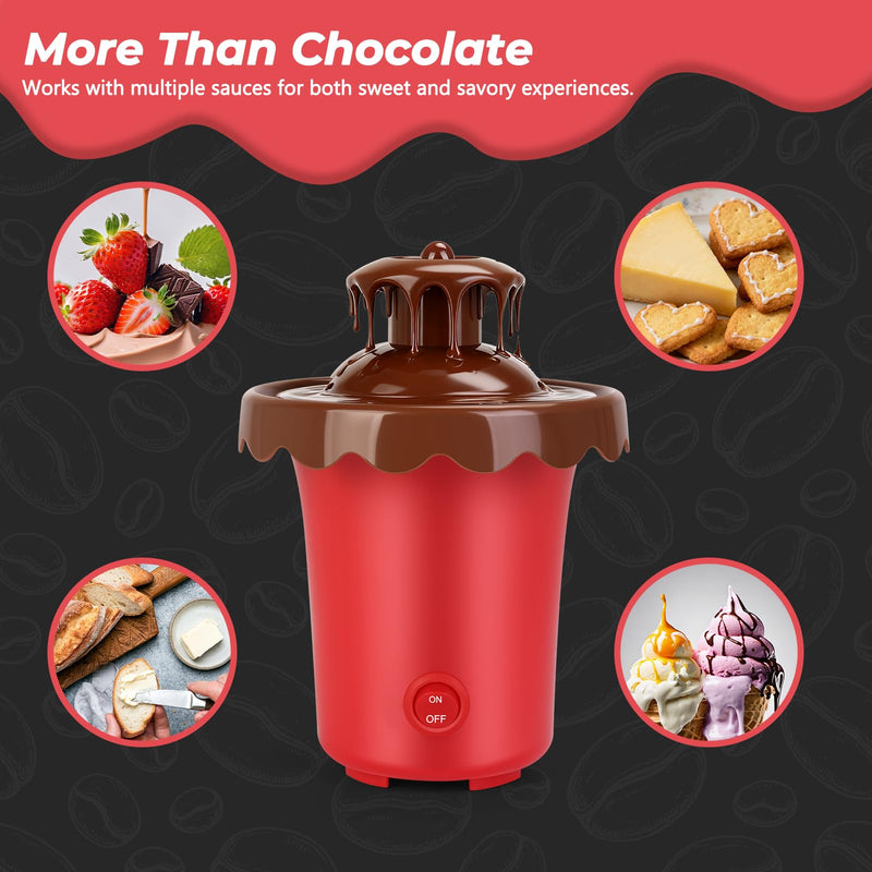 Chocolate Fountain Machine, Removable Cheese for Chocolate, Candy, Butter, Portable Chocolate Melt Machine for Party, Camping, Dessert Table, Birthday, Wedding (Red) Red