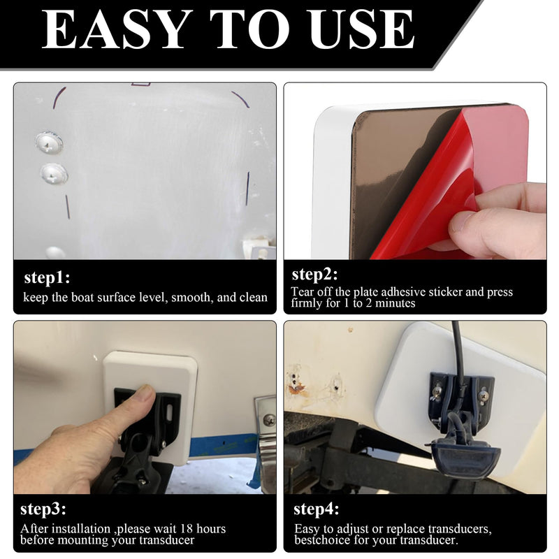 Transducer Mounting Board，Screwless Resistant Transducer Mounting Plate kit , Hardware Kit， No Screwing into Boat Hull, Freely Installed on The Boat, 4.5"*3.5" Standard Size White