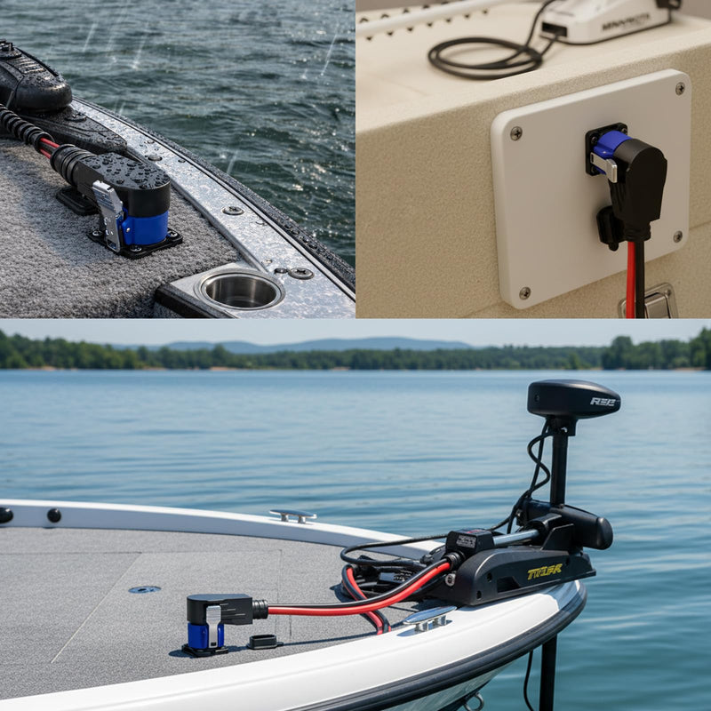 60 Amp Trolling Motor Plug and Receptacle, IP67 Waterproof 8 Gauge 2-Wire Marine Power Connector, 12V-48V Quick Connect for Minn Kota and MotorGuide Boats Blue-1
