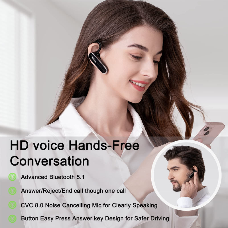 Bluetooth Earpiece V5.1, Wireless Hands-Free Headset with Charging Case, Built-in Microphone for iPhone Android Business Calls Bluetooth headset with charging case Brown