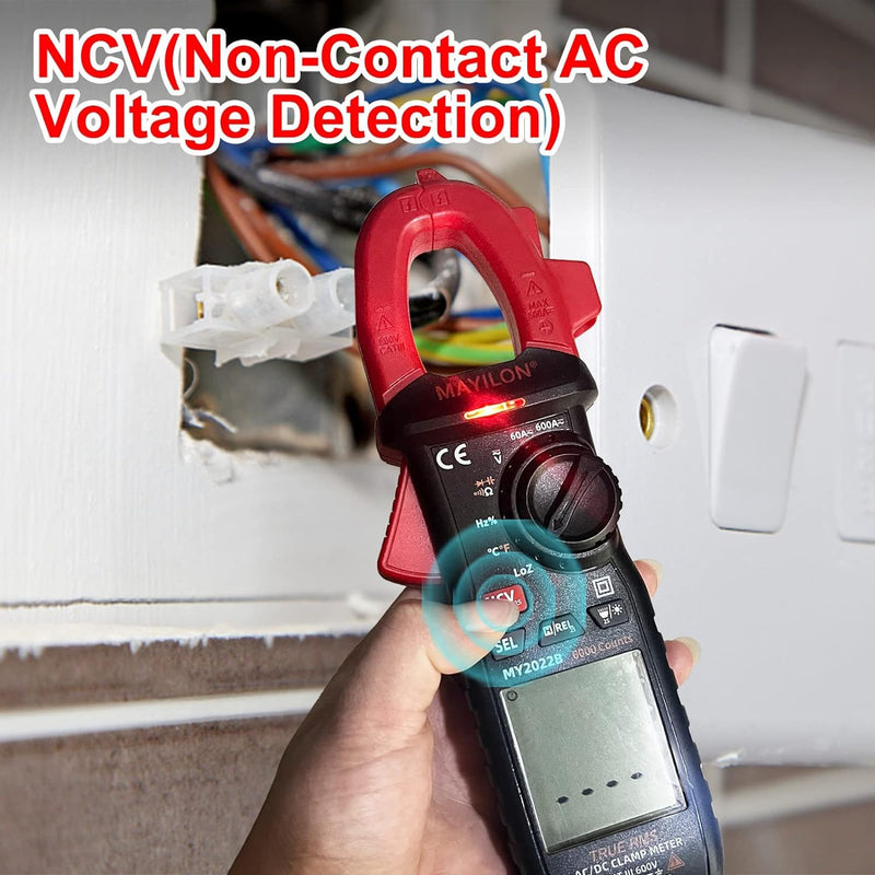 Amp Clamp for Automotive Repair/Commercial/Residential Electricians, Measures AC/DC Current 600A, AC/DC Voltage to 600V, Frequency, Resistance, Temperature, NCV, Continuity, Large LCD Display