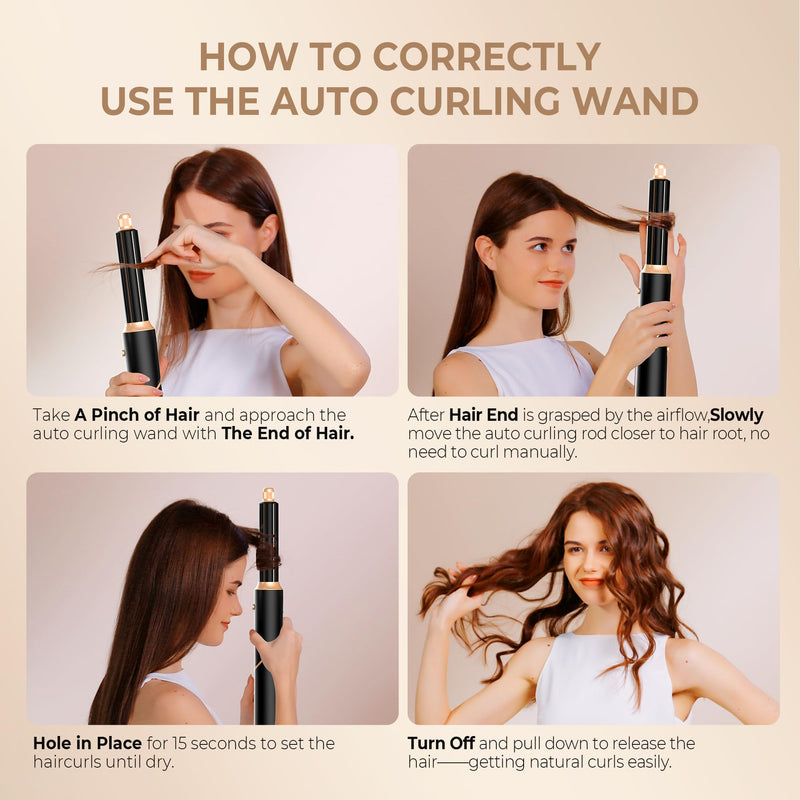 5 in 1 Air Styler Hair Dryer Brush with Rotatable Blow Dryer [60,000 RPM] Air Curlers Volumizer Straightening Brush Hairdryer Nozzle 5 in 1 Magic Styler Hair Styler for Easy Hair Styling, Black