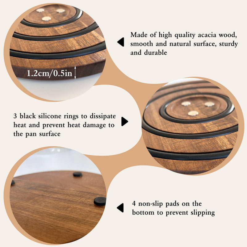2 PCS Magnetic Wooden Trivets for Hot Pots and Pans, Heat Resistant Acacia Wood Trivet with Cushioning Silicone Strips for Dutch Ovens Hot Dishes Pots Holder, for Mom Grandma 2 PCS
