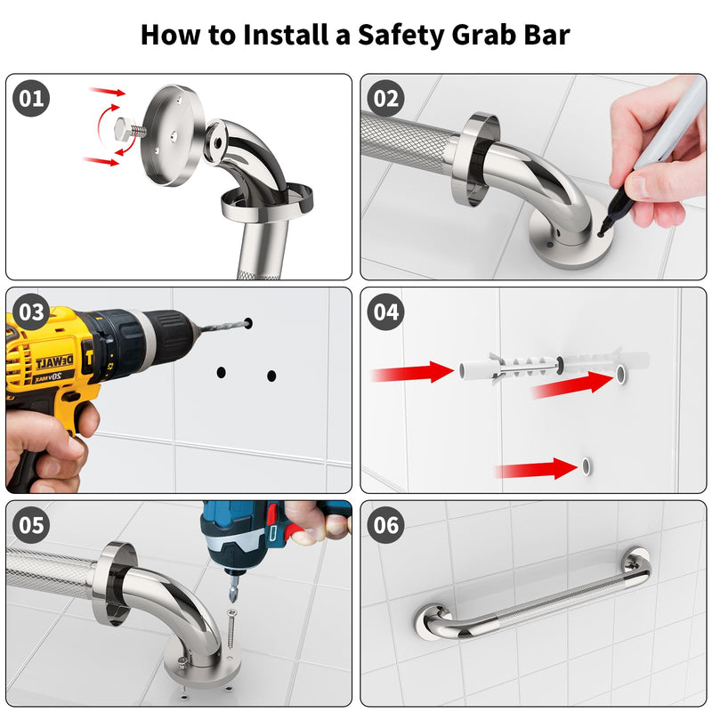 Shower Grab Bar 20 Inch, iHansee Chrome Bathroom Grab Bar w/Anti-Slip Knurled Grip - 1.25" Diameter, Stainless Steel Bath Safety Bars for Senior Elderly, Wall Mounted Toilet Bathtub Balance Handrail