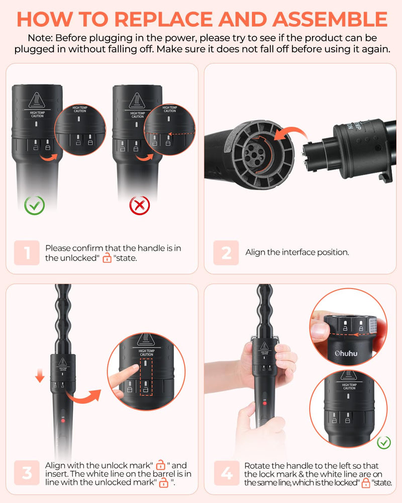 5 in 1 Curling Wand Set, Ohuhu Ceramic Barrels Hair Curler (9-32mm) | Dual Voltage, Heats in 30 Second, 356-410°F Adjustable, Travel-friendly, Lightweight, 2 Clips & Heat Glove, Gift for Women Black