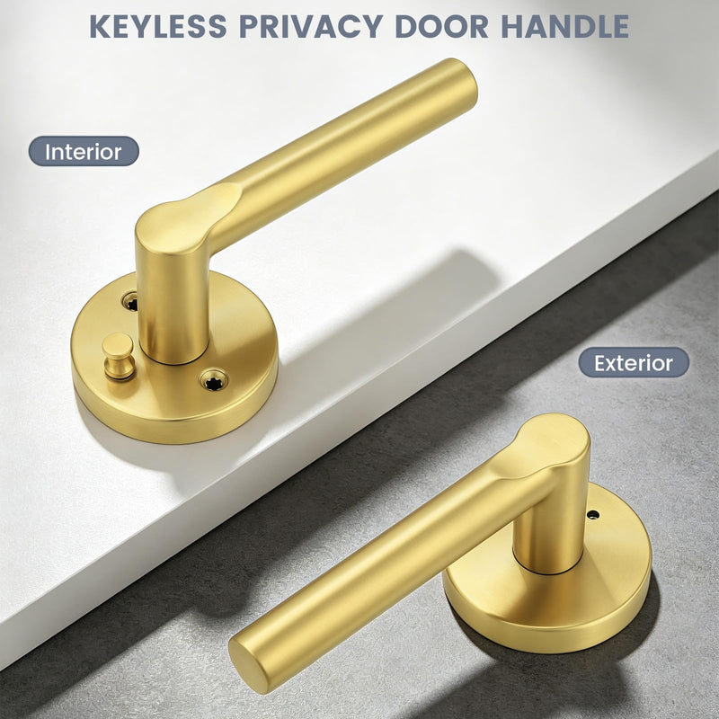 Gold Privacy Door Handles Interior Keyless Door Lever,Left & Right Hand use Door Lock for Bath and Bed,Modern Stainless Steel Privacy Door Lock,1Pack Gold 1