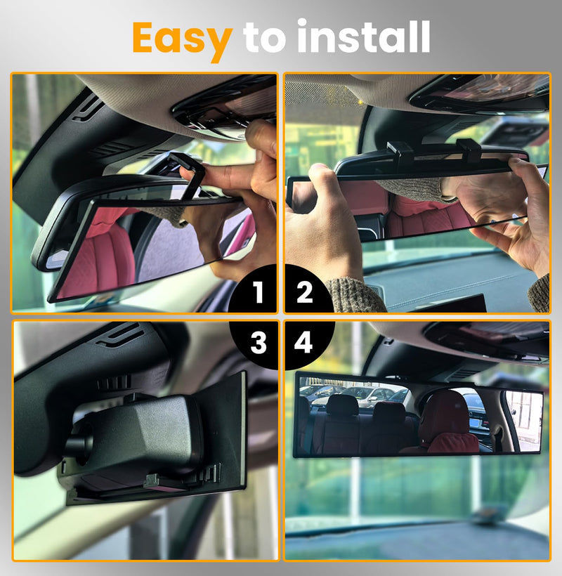Rear View Mirror, Chrome Anti-glare Panoramic Rear Mirrors Universal 12 Inch Convex Car Interior Clip on Extra Big Wide Angle Rearview Mirror Extender to Reduce Blind Spot for Car SUV Trucks 1