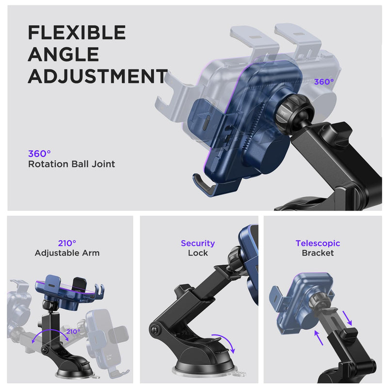 Wireless Car Charger,【7 Colored LED Backlit】15W Auto Clamping Car Charger Phone Mount Holder fit for iPhone 14 13 12 Mini Pro Max 11 XR XS X, Samsung Galaxy S23 Ultra S22 S21+ S10+ Note 20, etc - Blue