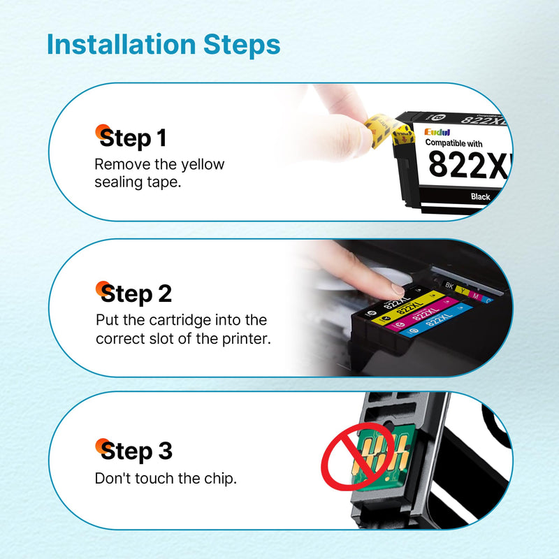 Remanufactured Replacement for Epson 822XL Ink Cartridges | for Epson 822 Ink Cartridges Combo Pack Work for Workforce Pro WF-3820 WF-4820 WF-4830 (5 Pack, 2Black Cyan Magenta Yellow)