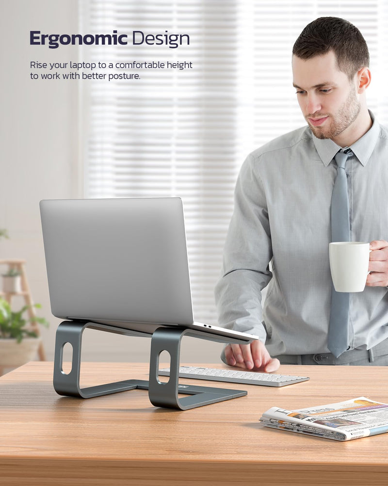 Nulaxy Fully Aluminum Detachable Laptop Stand, Ergonomic Ventilated Cooling Laptop Holder Computer Riser for Desk, Anti-Slip Design Notebook Stand Compatible with All 10-16" MacBook/Dell XPS/HP/Lenovo A-Grey