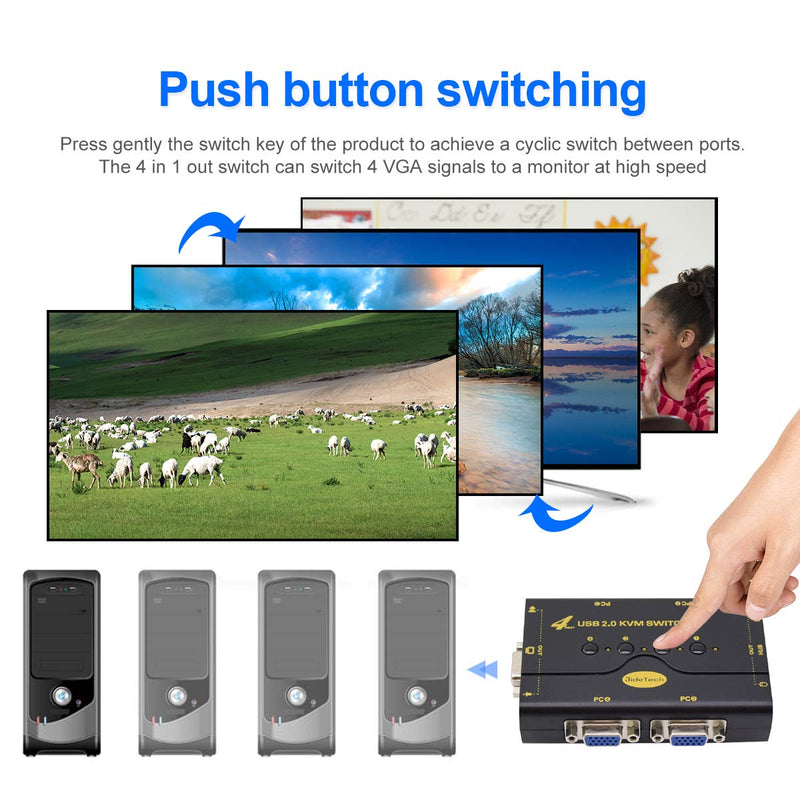 4 Port VGA KVM Switch with USB Hub and Audio Support Wireless Keyboard Mouse Connection and Push Button Switching Function CKL-41UA