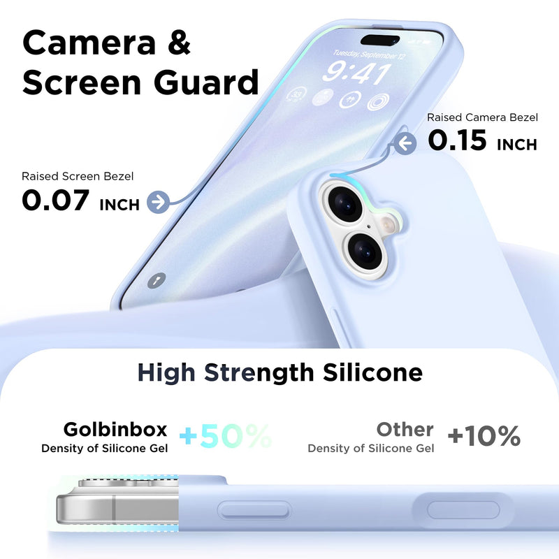 GolbinBox for iPhone 17 Case, Compatible with MagSafe, Baby Blue | Screen Protector + Camera Lens Protector, Liquid Silicone, Shockproof Phone Cover with Anti-Scratch Microfiber Lining For Iphone 17 (6.3 Inch, 2 Lens)