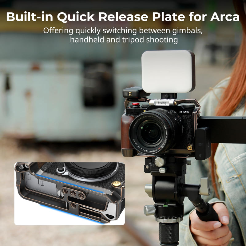SmallRig Retro Cage for FUJIFILM X-M5, Built-in Wooden Handgrip and Quick Release Plate for Arca, Included Windshield/Hot Shoe Cover/Shutter Release Button - 4892