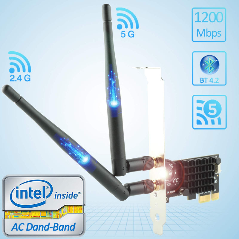 Ubit AC1200 PCIe WiFi Card for PC with BT 4.2 | Dual Band Wireless Network Adapter WiFi Card with Heat Sink Technology | for Gaming, Browsing, Streaming etc WIE7265D+BT4.2