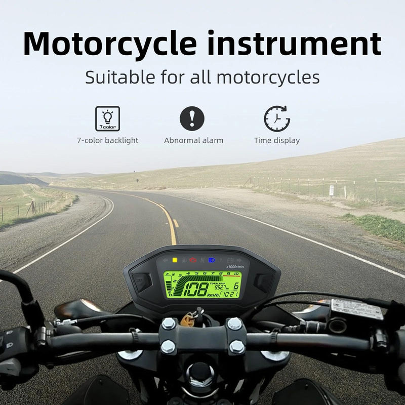 KAOLALI Motorcycle Speedometer Tachometer Universal 13000rpm LCD Digital Odometer Gauge Adjustable 7 Colors for 2,4 Cylinders