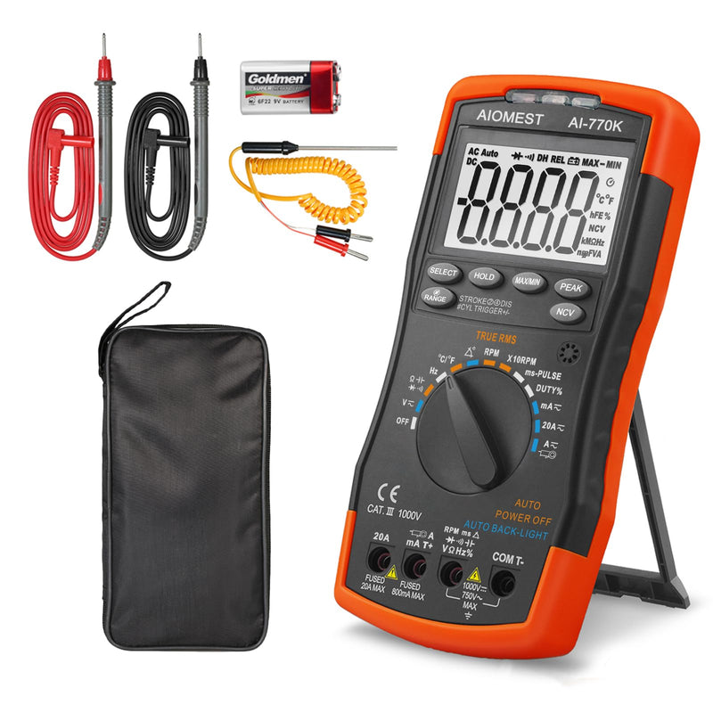 Automotive Multimeter Engine Analyzer, AIOMEST Digital DMM Meter AI-770K to Measure Car Dwell Angle, RPM Tach, Injection Pulse, AC/DC Amp Voltage Ohm True-RMS 6000 Count Multi Tester Automotive DMM