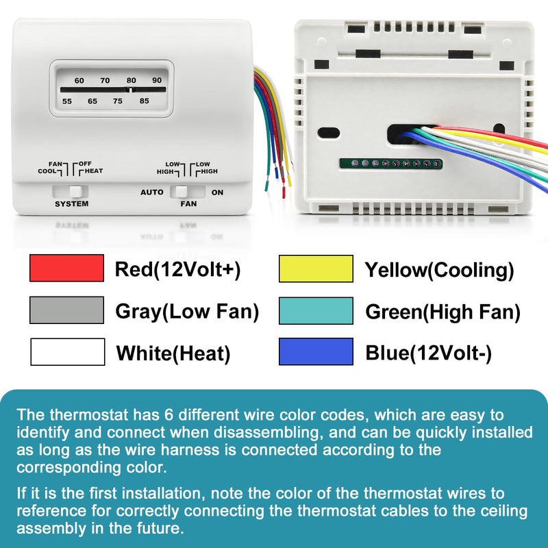 7330F3852 RV Air Conditioner Thermostat, Single Stage Heating & Cooling Control Compatible with Coleman Mach Series,White White