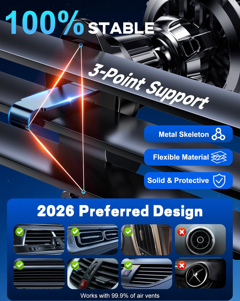 for Qi2 15W MagSafe Car Mount Charger RGB Light, Ice Cooling Magnetic Wireless Car Charger Phone Holder, Air Vent Fast Charging for iPhone 17 16 15 14 13 12 Pro Max Air, Galaxy S25, Car Accessories With Qi2 Cooling Charging
