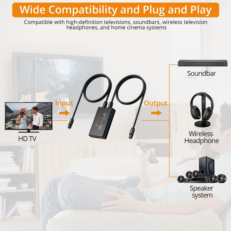 Neoteck HDMI ARC Audio to Dual Optical Extractor, ARC/eARC Audio Extractor | with 1-in-2-out, Supports PCM 2.0, Dolby 5.1, DTS 5.1, 24bit/192kHz, Plug and Play for TV, Home Cinema & Legacy Audio Systems Dual-fiber interface output