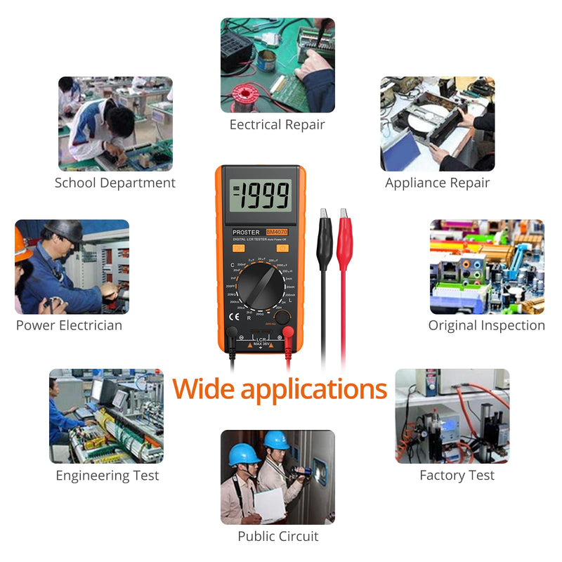 Proster LCR Meter - Capacitance Resistance Inductance Digital LCR Multimeter with LCD Over-Range Display Yellow