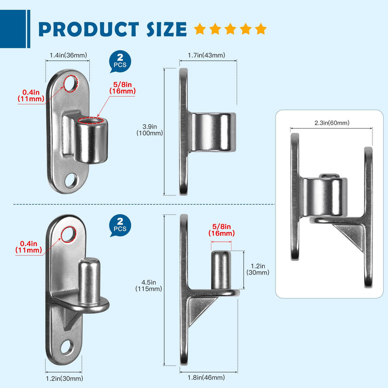 Gate Hinges Wall Mount Gate Hinge, 2Pack Heavy Gate Hinges, SUS304 Heavy Duty Hinges for Wooden Fence with 5/8'', Capacity Up to 600LBS for Wooden Fences and Farm Gates 2 Pack(4pcs)