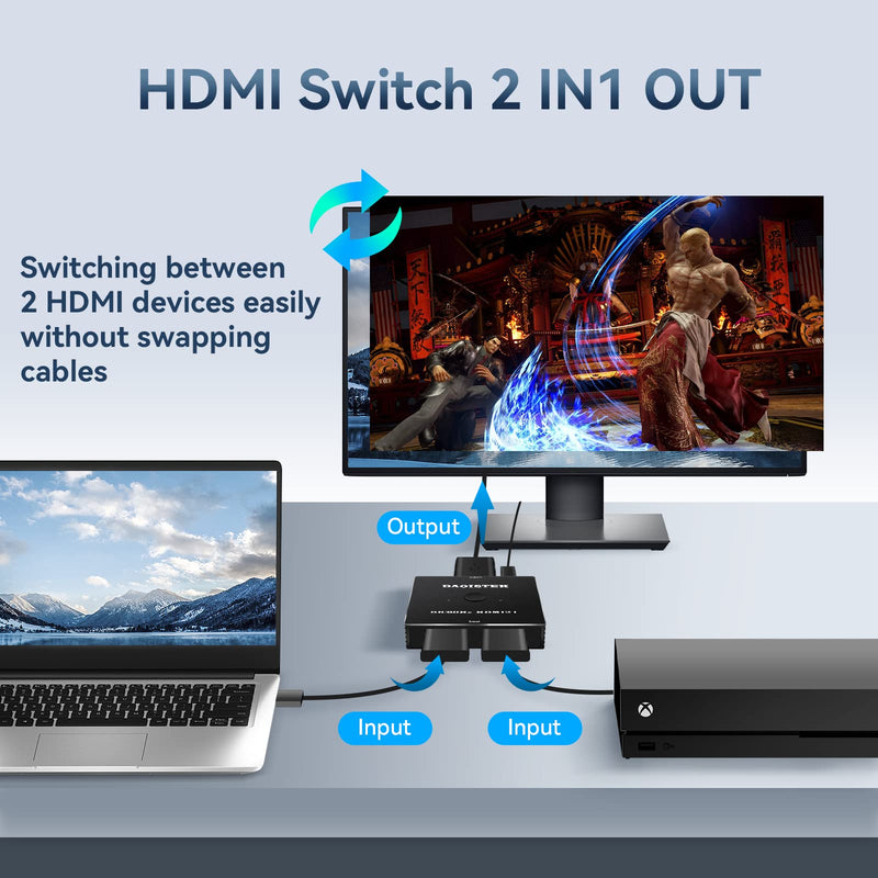 HDMI Switch 4K 120Hz 2 in 1 Out 2 Port Switch 1 Monitors 2 Computers Hdmi 5K 144Hz KVM Switch Monitor HDMI2.1 8K 60Hz