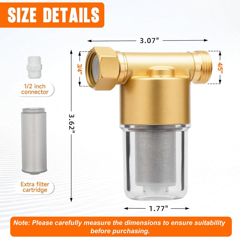 40 Micron Brass Sediment Filter, Reusable Sediment Water Filter for Washing Machine, Shower,Gardens, Well Water Traps Sand Particles, Rust, and Copper Shavings (Brass)