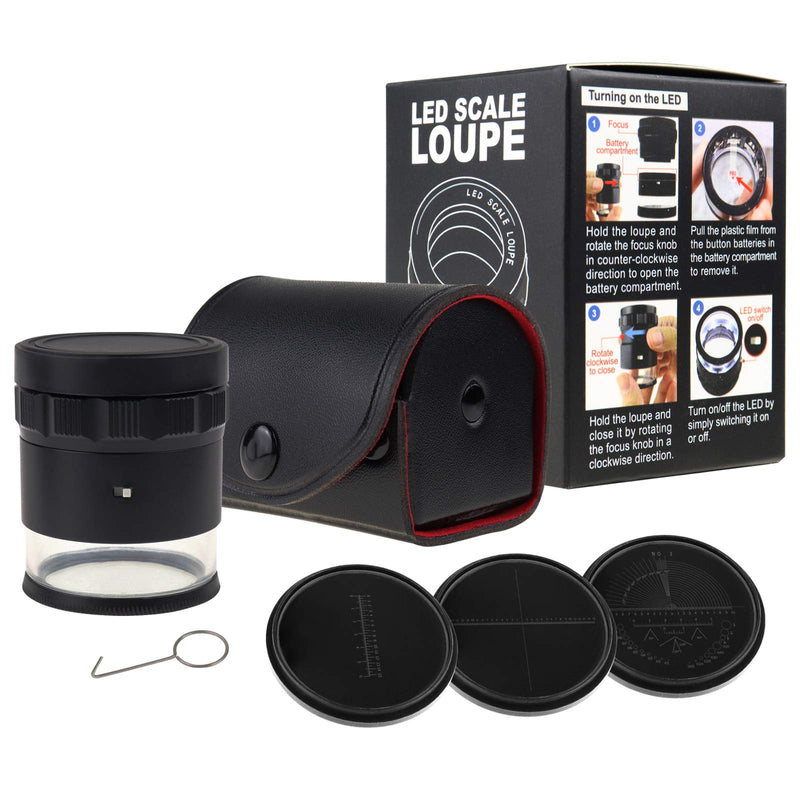 DANOPLUS 10X Loupe Magnifier, Jewelers Loupe with 8 LED Light and 4 Glass Scale Chart, 25mm Field of View, Adjustable Focal Length Magnifying Glass for Coins, Watches, Jewelry