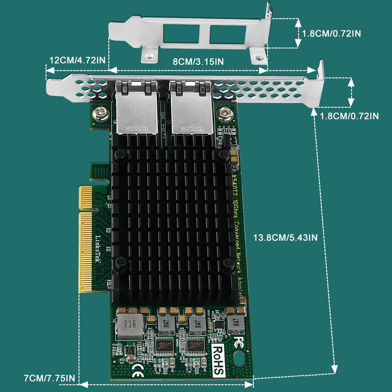 X540T2 Dual 10GbE RJ45 Ports Converged Ethernet Adapter for Servers and Desktop PCs, Intel X540AT2 10GbE Converged Ethernet Controller, 2X 10GbE RJ45, for Virtualization, Storage and Gaming (X540T2) X540T2
