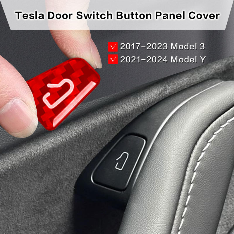 Door Switch Button Panel Cover for Tesla Model 3/Y, Carbon Fiber Interior Accessories (Red Carbon Fiber, 2017-2023 M3/2021-2024 My) Red Carbon Fiber