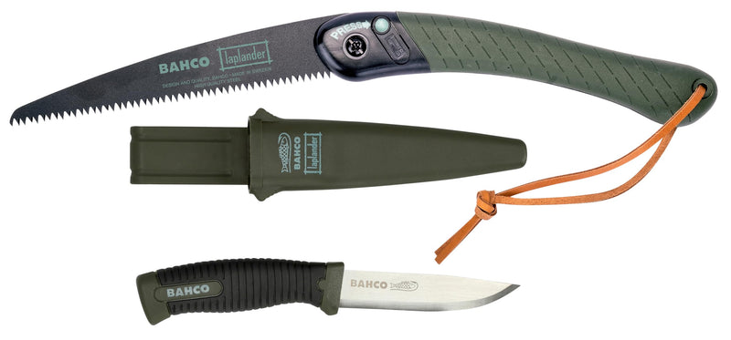 Bahco BAHLAP-KNIFE Ergonomic 7-1/2" Laplander Folding Saw & Knife Set, Includes 396-LAP and 2446-LAP with Rust-Proof Blade and Belt Holster for Bushcraft, Camping, Trail Maintenance & Outdoor Tasks