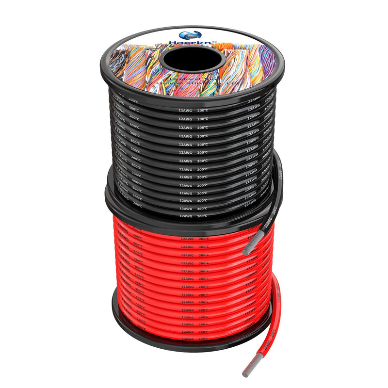 12 awg 3.3mm² Silicone Electrical Wire Cables 60 Feet [30ft Black and 30ft Red] 12 Gauge High Temp 200 deg C 600V Soft and Flexible Hook Up Oxygen Free Stranded Tinned Copper Wire Model Battery Cable 12awg-2 Spool-30FT