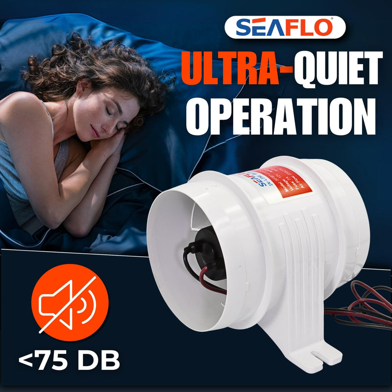 SEAFLO in-Line Marine Bilge Air Blowers- 12V, 3 or 4", 130-270 CFM Ultra-Quiet Operation 4 or 3 Inch for Yacht/Sailboat/Boat- ISO 8846, CE & RoHs Certified - 4-Year Warranty 4" 235 CFM