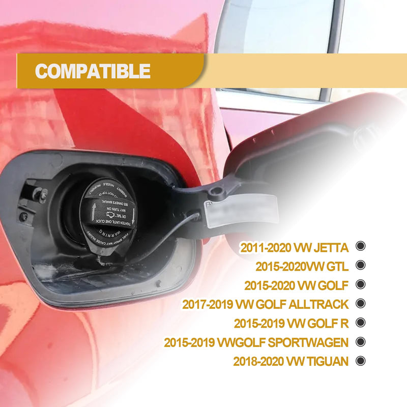 Fuel Tank Cap Gas Cap Compatible with Volkswagen - 2011-2020 VW Jetta, 2015-2020 VW GTI, 2015-2020 VW Golf Retaining Strap Replace 5C0201550T, 5Q0201550L