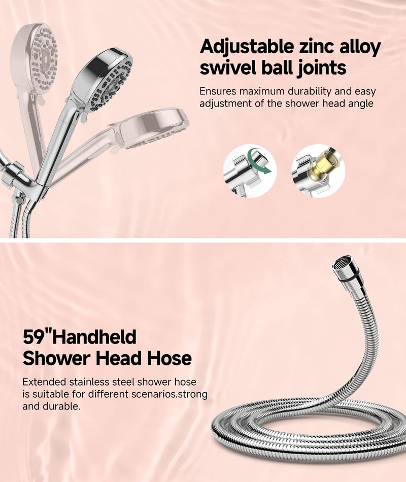 SunCleanse Filtered Shower Head with Handheld, 9-Spray Setting Detachable Showerhead with Filters, Shower Head for Hard Water - Filtered Chlorine, Improve Skin and Hair Texture, Chrome 9 Mode(With Filter)
