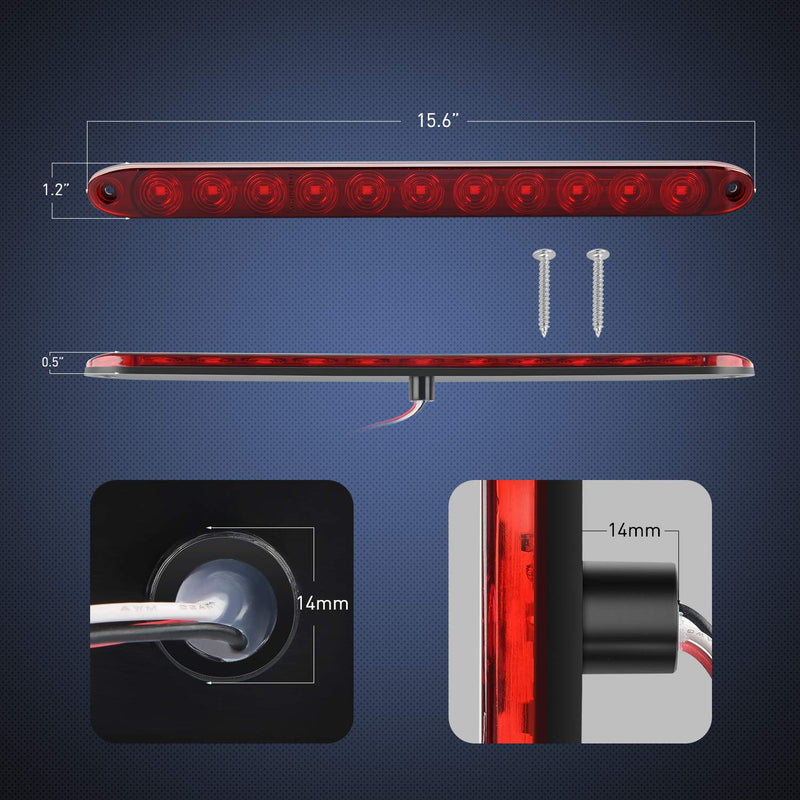 Nilight 2PCS 16Inch 11 LED Red Trailer Light Bar for Parking Stop Turn Signals Tail Brake DOT Compliant IP65 Waterproof Truck ID Marker 2Pcs 16" Red 11LED