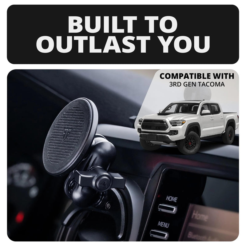 Tackform Link Vent Phone Mount Compatible with 2016-2023 Toyota Tacoma and 2014-2021 Toyota Tundra | Aluminum | Zero Slip | Compatible with MagSafe | Universal Magnetic Holder | 2" Arm | Black Knob Large Magsafe Magnet