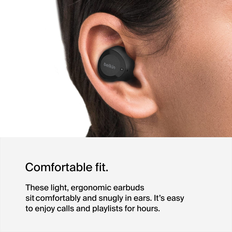Belkin SoundForm Bolt True Wireless Earbuds, Wireless Charging, 28H | In-ear Bluetooth earbuds, IPX4 sweat resistant, USB-C and Qi charging case, mono mode, gym, commute, travel Black
