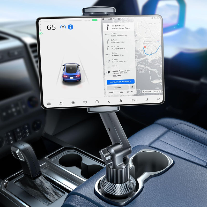 eSamcore Tablet Holder for Car, for iPad Cup Holder Car Mount with 1.57" Depth Large Clamp 15" Height Adjustable for iPad Holder for Car for 6"-12.9" Cell Phone iPhone iPad Stand Travel Accessories