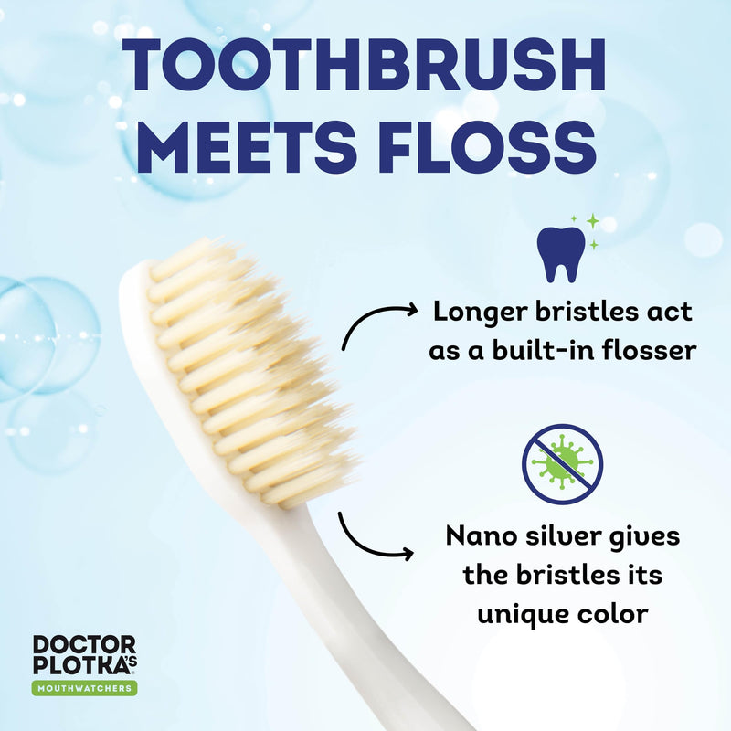 MOUTHWATCHERS Soft Flossing Manual Toothbrush, Family Pack, 4 Adult 2 Kids | Antimicrobial Floss-Tip Bristles for Sensitive Teeth and Gums, Soft Manual Brush, Deep Clean, BPA Free, Dr Plotka Design 4 Adult + 2 Kids