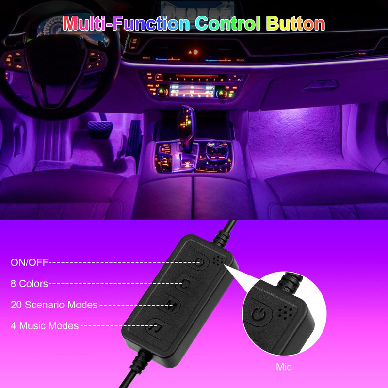 Smart Led Interior Car Under Dash Lights with APP Rhythm Light Strip Multicolor led Car Lights Kits, Sync Music,5V USB Car Led Lights 5V RGB+APP