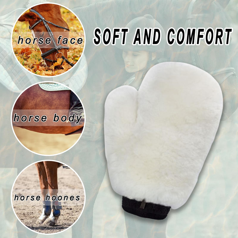 Gracefur Ultra-Soft Sheepskin Grooming Mitts for Horses – 2-in-1 Lambswool Applicator Wipe Mitt for Tack, Saddle & Boot Cleaning, Leather Care – Perfect Washing Gloves for Sensitive Horses(White) White