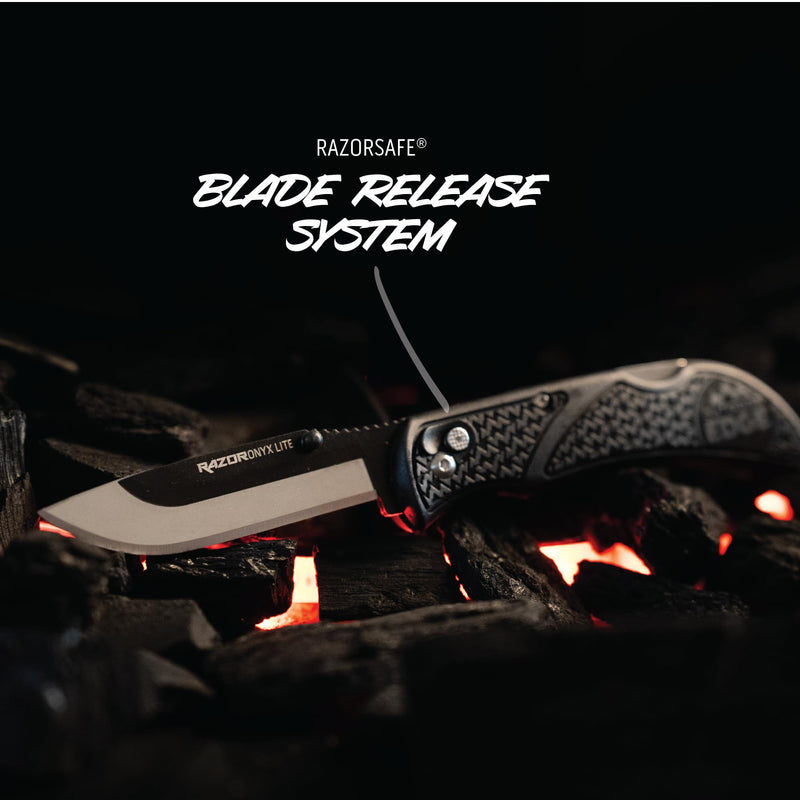 OUTDOOR EDGE Onyx EDC 3.5" Folding Pocket Knife – Replaceable Blade System with 27 Razor-Sharp Blades, Pocket Clip & Lockback Safety - Everyday Carry Knife for Outdoorsmen, Hunters & DIY Tasks 3.5" Onyx (27 Blades)