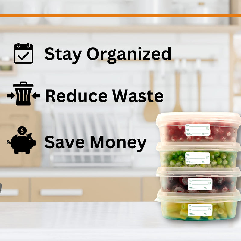 2x1 Removable Freezer Food Labels Stickers for Containers, 1000 Waterproof Label Stickers for Jars, Removable Labels for Storage Bins, with Easy Peel-Off (1000, Green)