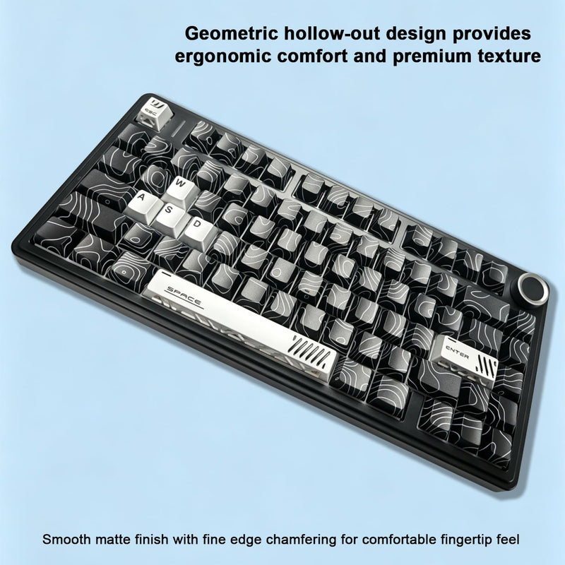 Aluminum CNC Machined Metal Keycaps Set of 7 for Mechanical Keyboard,Silver | Geometric Hollow-Out Design, Cherry Profile, MX Switch Compatible – for Gaming, Office, Typing (WASD+ESC+Enter+Space)