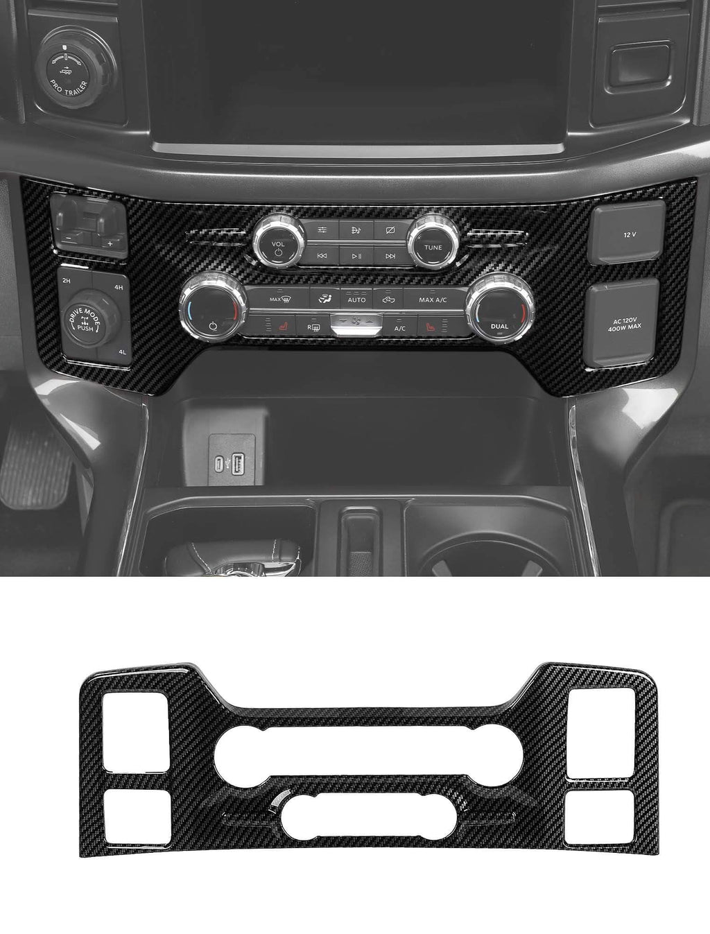 Savadicar Carbon Fiber Interior Accessories - Front Center Climate and Radio Control Panel Trim Cover for Ford F150 (2021-present) - Premium Texture Interior Decor Upgrade Option, 1 PC