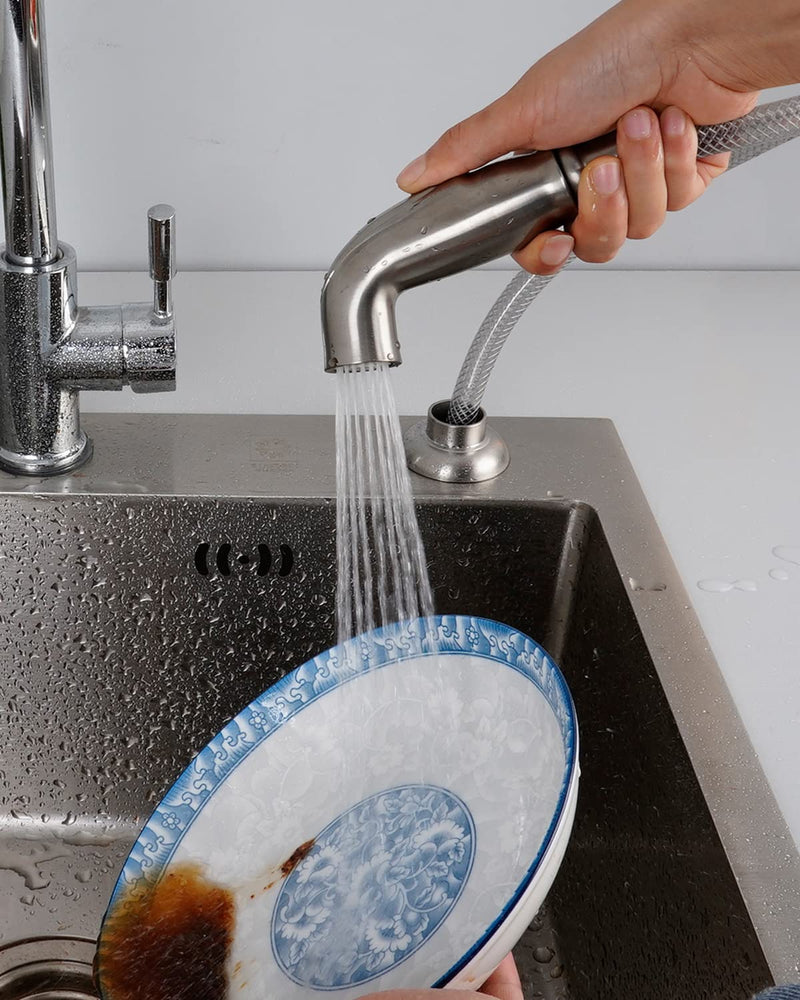 Universal Kitchen Sink Spray Attachment/Hose/Holder Set, Kitchen Side Sprayer Compatible with Moen/Delta Faucet, Kitchen Sink Faucet Sprayer Replacement, Brushed Nickel Finish transparent hose/single spray mode